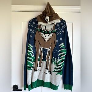 Ugly Christmas Sweater Reindeer - Blue, Brown, and Green
